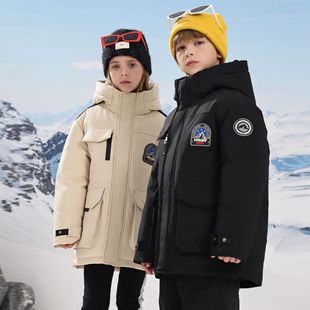 Children's Down Jacket Long Boys' Thickened 2024 New Western Style Girls Middle and Big Children's White Duck Down Hooded Jacket