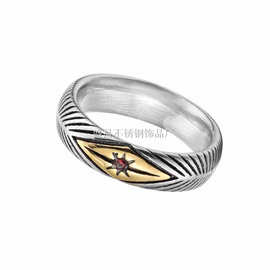 厂家批发日韩复古条纹太阳戒指男女个性简约钛钢做旧时尚戒指