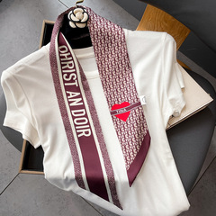 韓版風格斜紋時尚裝飾領巾兩用髮帶春秋洋氣斜角飄帶綁包雙面印花