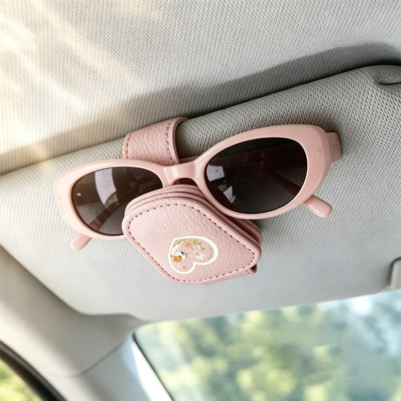 Cross-border bestseller sunglasses holder, creative car sun visor storage, pink heart-shaped puppy car glasses clip