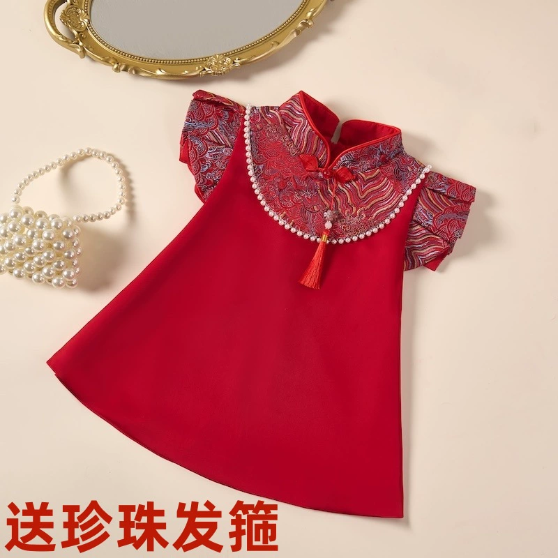 Весеннее и летнее платье для девочек Новый китайский стиль захватывает еженедельную одежду День рождения банкет Детское платье Cheongsam Принцесс на неделю