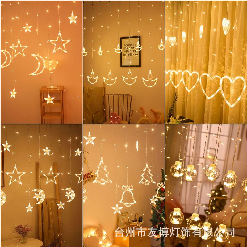Stars and Moon Christmas Curtain Light String Bedroom DIY Decoration Fairy Style Pentagram Light Led Light String Remote Control Light Strip Stars and Moon Christmas Curtain Light String Bedroom DIY Decoration Fairy Style Pentagram Light Led Light String Remote Control Light Strip