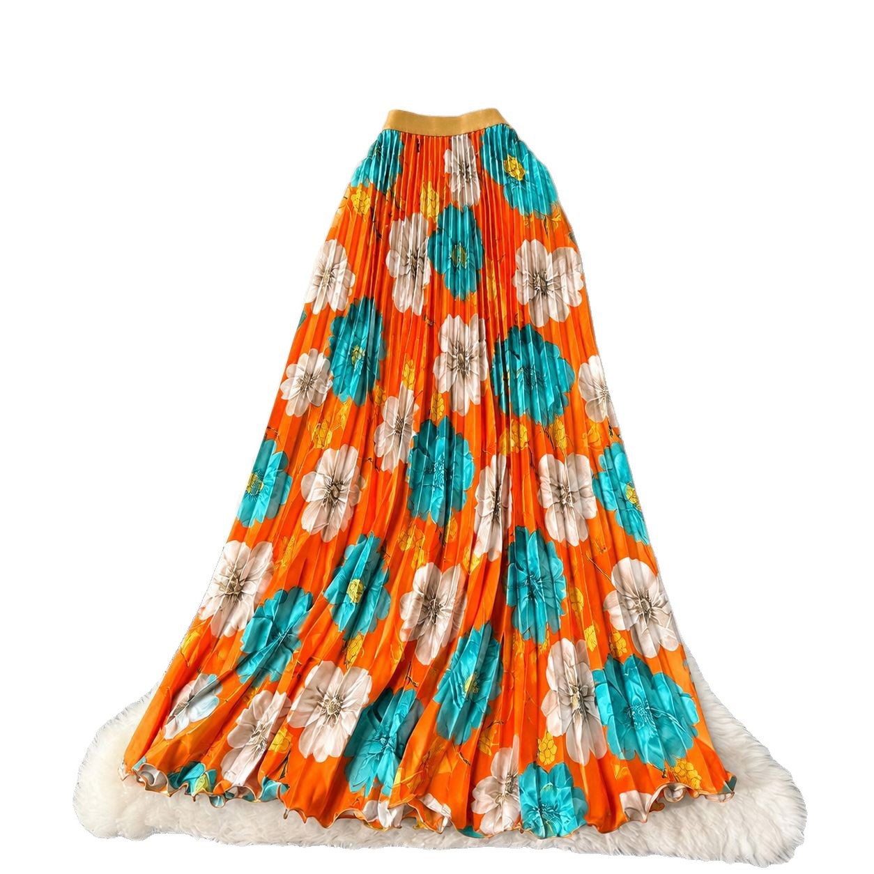 Women's Retro Print Pleated Skirt High Waist A-Line Midi Fashion Skirt for Commuting Summer Long Skirt European And American Style_ecoleips.com