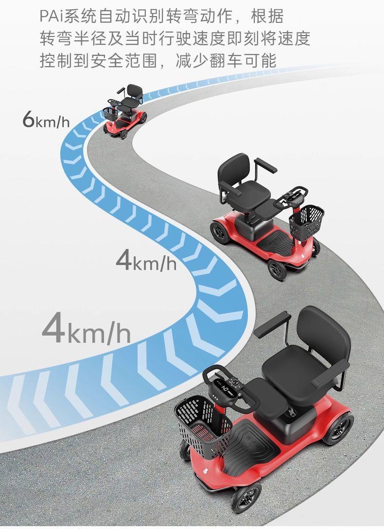 Elderly Mobility Scooter, Four-Wheeled Electric Vehicle for Seniors, Two-Seater Electric Scooter, Foldable for Picking up and Dropping Off Children