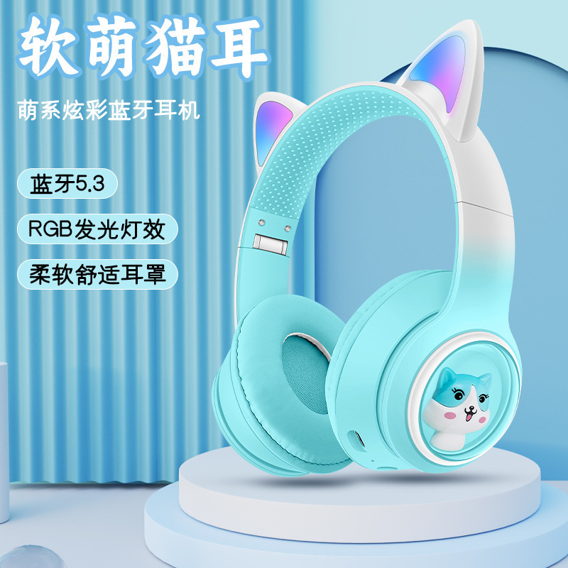 Akz-02 Cross-Border New Space Capsule Luminous Cat Ears Bluetooth Headset Girls Cute Head-Mounted E-Sports Wireless