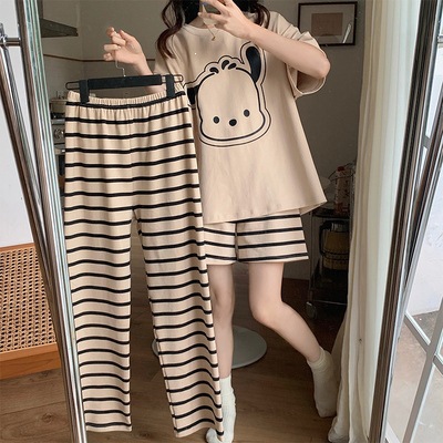 Pijama de verano de mujeres delgado en línea popular estilo coreano estudiantes dulces lindos vestidos para el hogar de mujeres se pueden usar con tres piezas