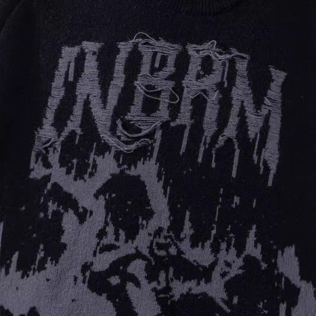 Herrenbekleidung Retro Street Fashion Kontrastfarbe Cartoon-Print lockerer Pullover zweiteiliger Pullover_voghion.com