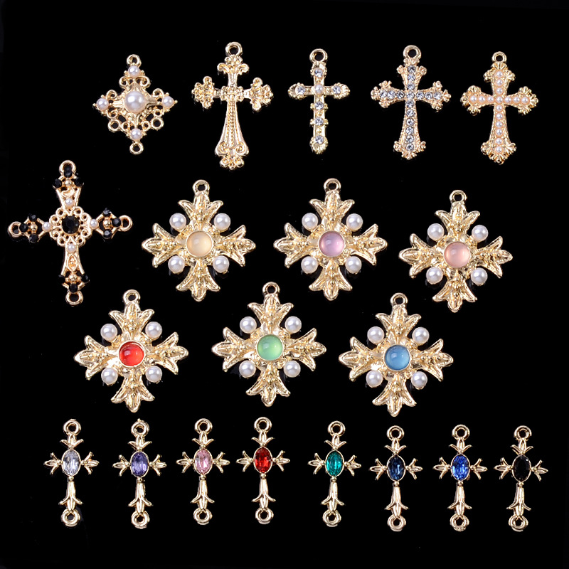 New product alloy pendant crystal rhinestone cross pendant Baroque style diy jewelry accessories multicolor wholesale