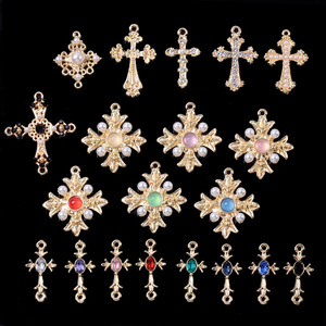 10pcs alloy pendant crystal diamond cross pendant baroque style diy accessories multicolor by wholesale