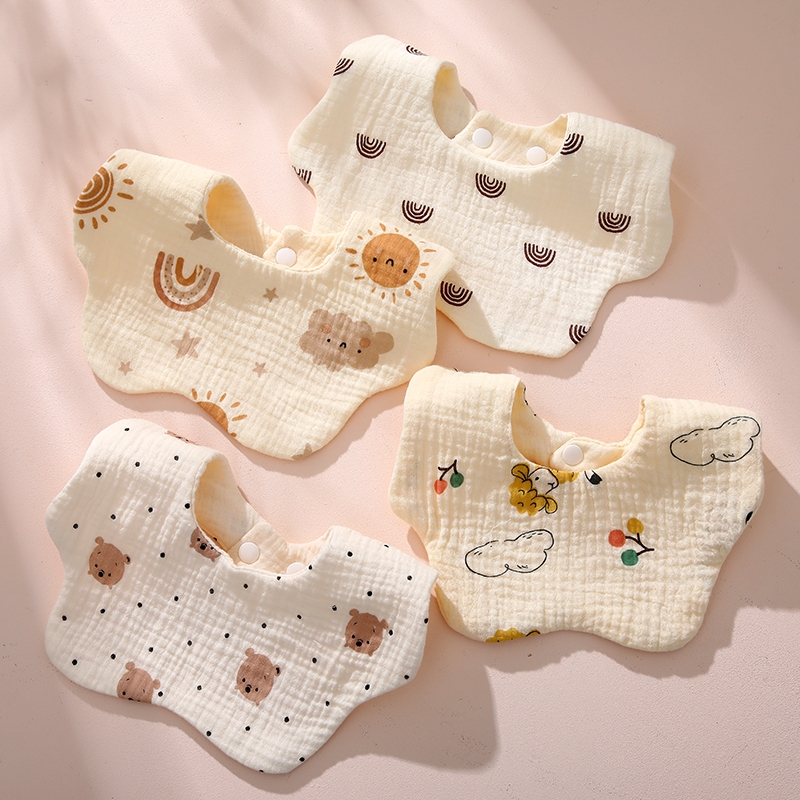 6-Layer Wrinkled Cloth Baby Bib Pure Cotton Saliva Towel Newborn Male and Female Baby Neck Bib Anti-Vomiting Bib Saliva Towel