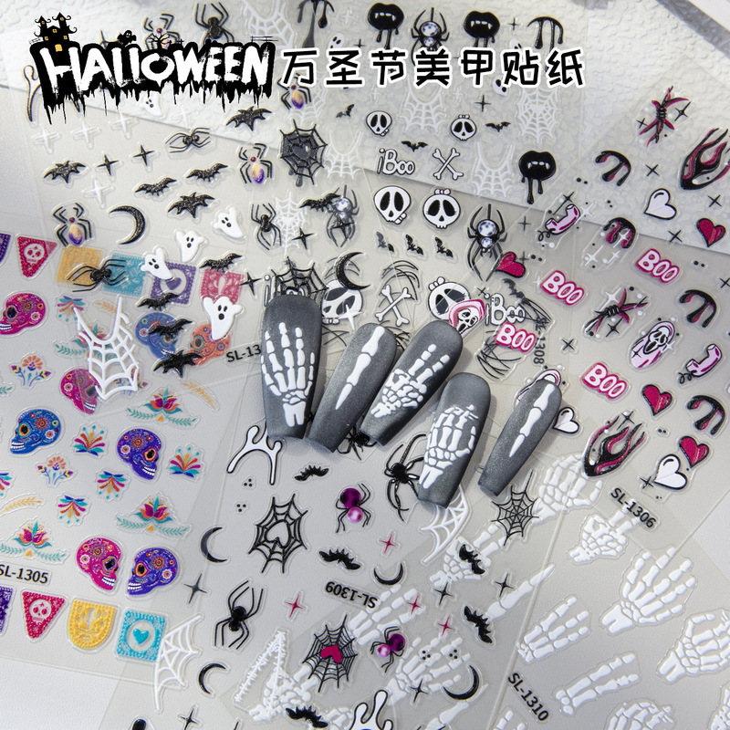 Halloween Theme Nail Stickers 5D Embossed Stereo Mexican Skull Festival DIY Nail Art Stickers Jewelry Sl Style Halloween Theme Nail Stickers 5D Embossed Stereo Mexican Skull Festival DIY Nail Art Stickers Jewelry Sl Style