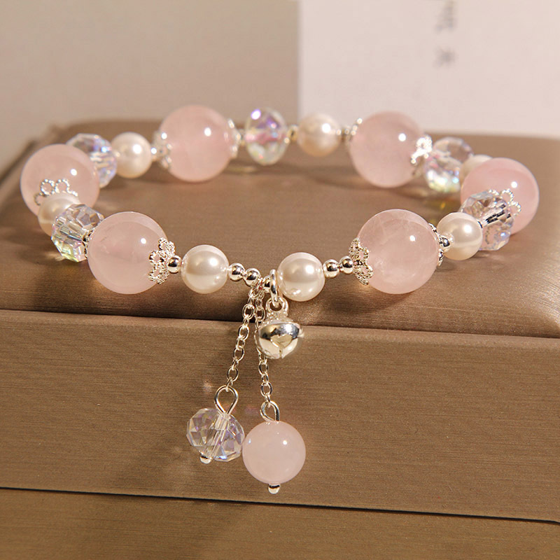 Pulsera de cristal rosa natural para mujer