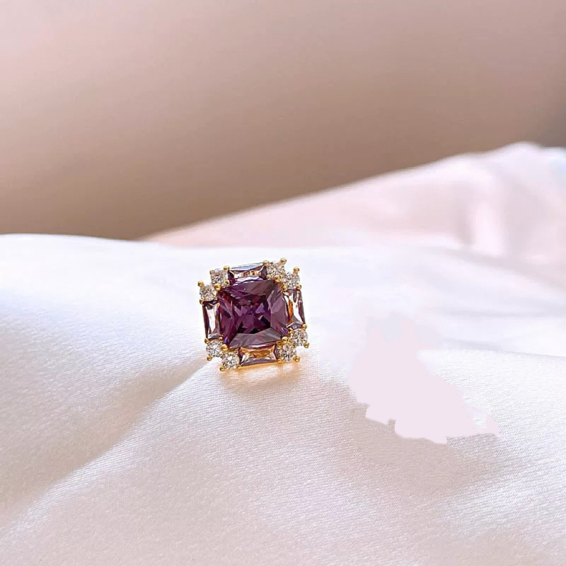 Magnetic Buckle Magnet Amethyst Square Jewelry Brooch Zirconium Micro-Paved Zircon Anti-Exposure Women's Shirt Accessories