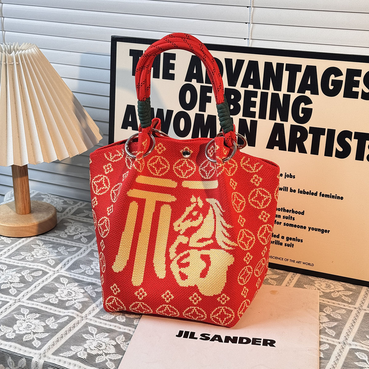 ニットハンドバッグ、ニッチデザインバケットバッグ、トートバッグ、ハンドバッグ、カジュアルで多用途なショルダーバッグ、ニットポータブルバッグ