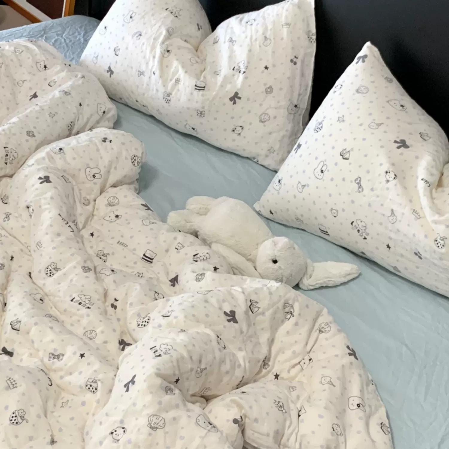 奶油风A类全棉有氧双层纱四件套母婴级透气纯棉纱布小清新Kitty猫
