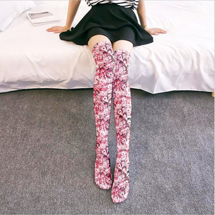 Printed Silk Stockings Thin Women's Spring and Autumn Japanese Style Lolita Cute Animation Over-the-Knee Long White Velvet Socks