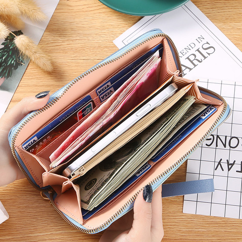 New style women's long wallet large capacity zipper portable wallet student casual wear mobile phone clutch bag hot sale