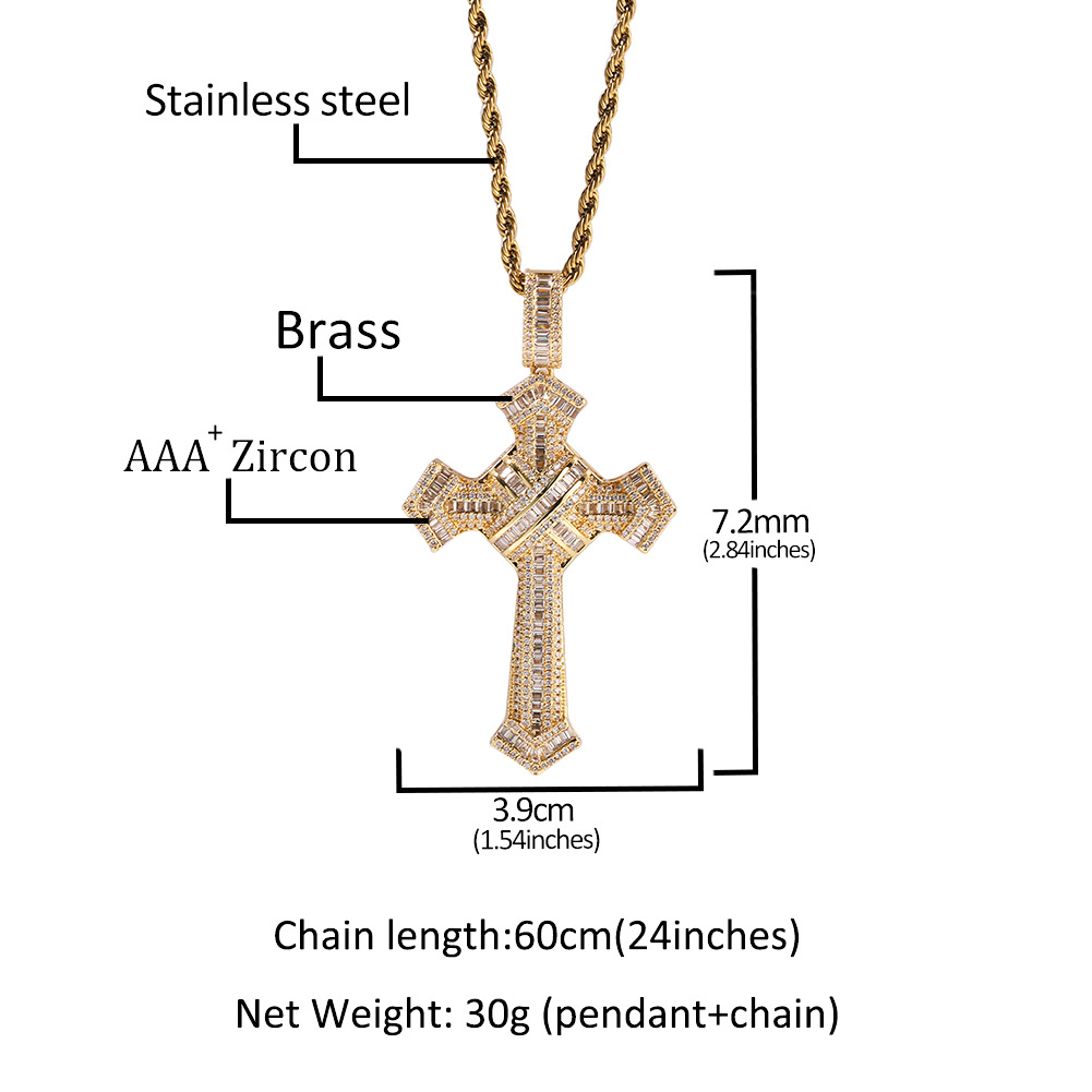 Collier tendance pour homme avec pendentif en croix en cuivre incrusté de zircons, bijou simple et personnalisé_voghion.com