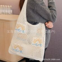 多巴胺针织托特包女2025新款大容量单肩编织包复古镂空文艺通勤包