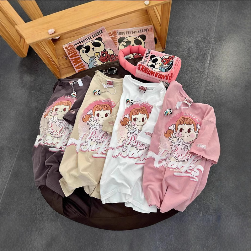 Cross-border Summer Short-sleeved Crewneck T-shirt Women's Cute Cartoon No. 2 Printed Age-reducing Slimming All-match Student Top