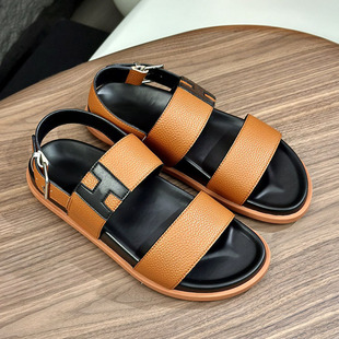 2025 New Sandals Men's Trendy Brand Accessible Luxury Cowhide Soft Sole Breathable Velcro Outer Wear Fashion Catwalk Casual Shoes for Men
