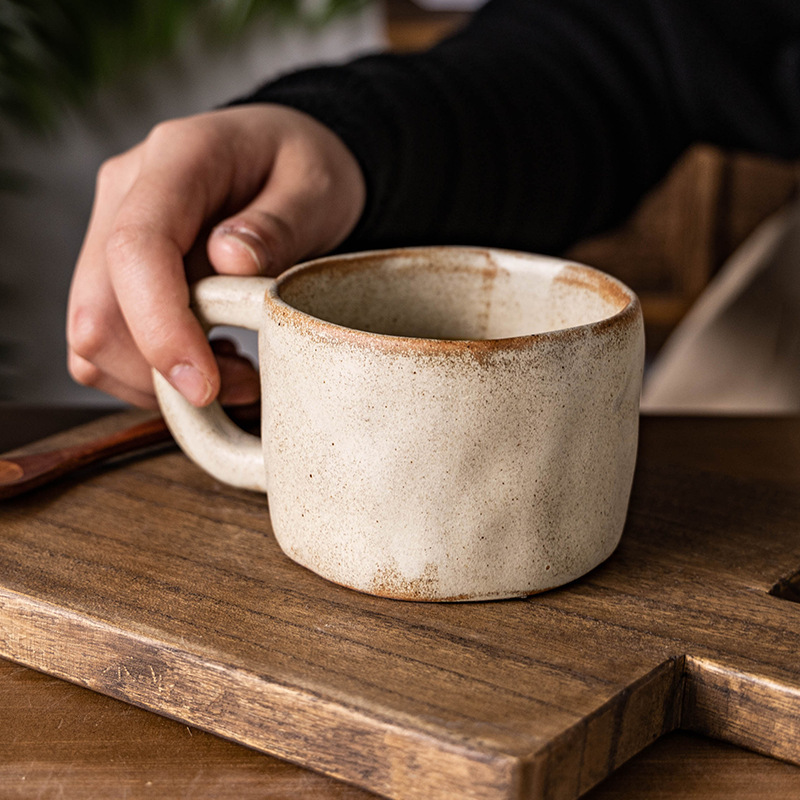 Hand-made stoneware mug vintage irregular distressed coffee cup home office milk cup water cup Hand-made stoneware mug vintage irregular distressed coffee cup home office milk cup water cup