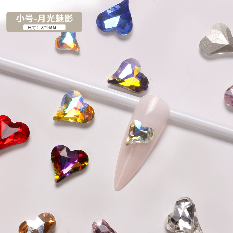 Explosiones japonesas en línea manicuría amor cristal color fantasía perforación de corazón de corazón de corazón gran taladro de cabeza de joyas de braza de la novia