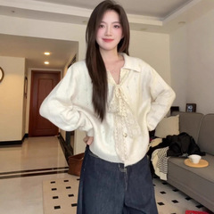韩系秋冬穿搭蕾丝系带毛衣女2025巨好看减龄镂空针织衫开衫上衣