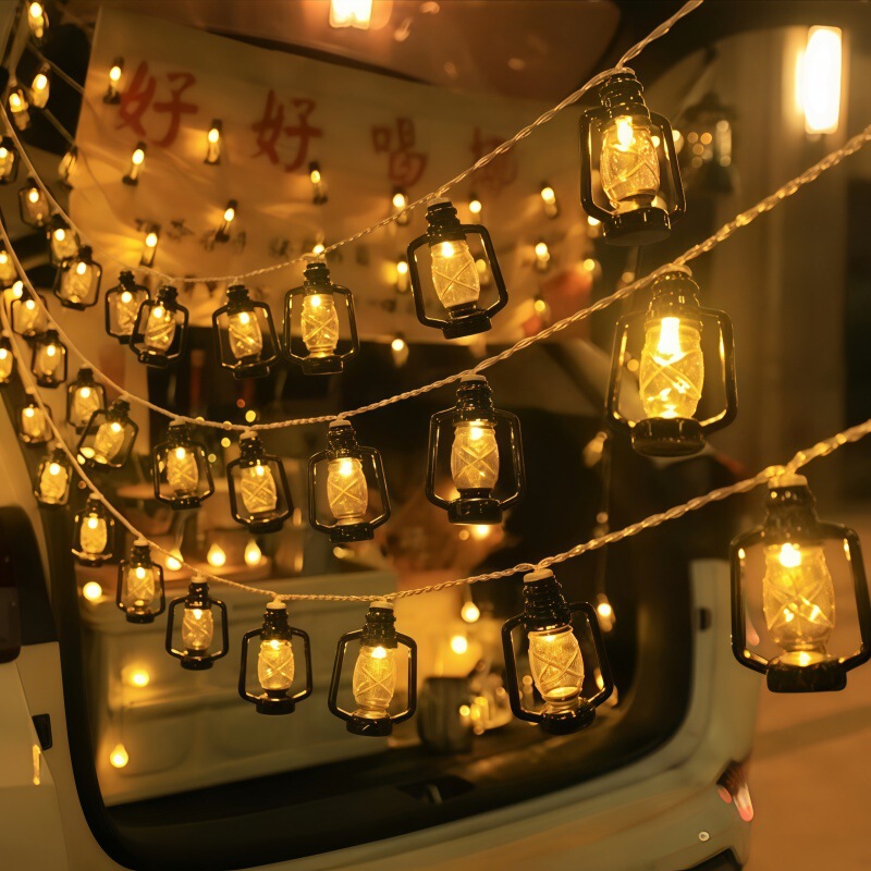 Ancient style kerosene lamp lamp string outdoor camping atmosphere horse lantern nostalgic small colored lantern spring festival lantern festival day room decoration