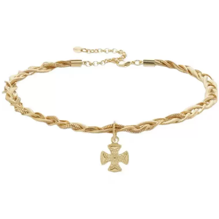 缠绕十字架复古欧美设计铜镀18k金网红同款金属时髦项链choker女