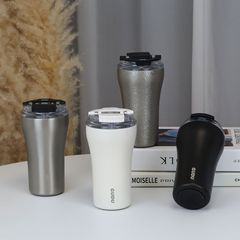 跨境高颜值双饮咖啡杯简约不锈钢保温杯便携车载冰花漆随行礼品杯