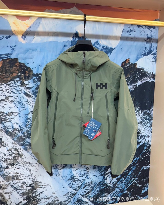 HH 海丽汉森新款硬壳连帽冲锋衣男士户外运动登山防水夹克外套|undefined