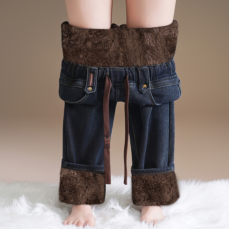 Extra Thick Lamb Fleece Harem Jeans for Women, Winter Fleece-Lined, Elastic Waist, Plus Size, Loose Fit, for Curvy Figures, Dad-Style Carrot Pants