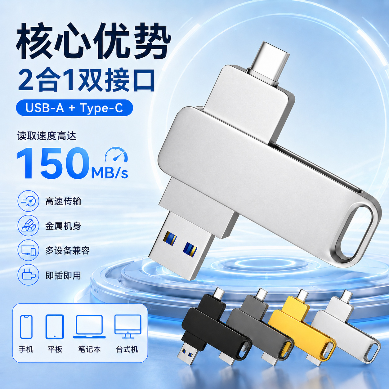 Type-c手机电脑U盘1G到512G定LOGO会展毕业礼品刻字旋转优盘两用