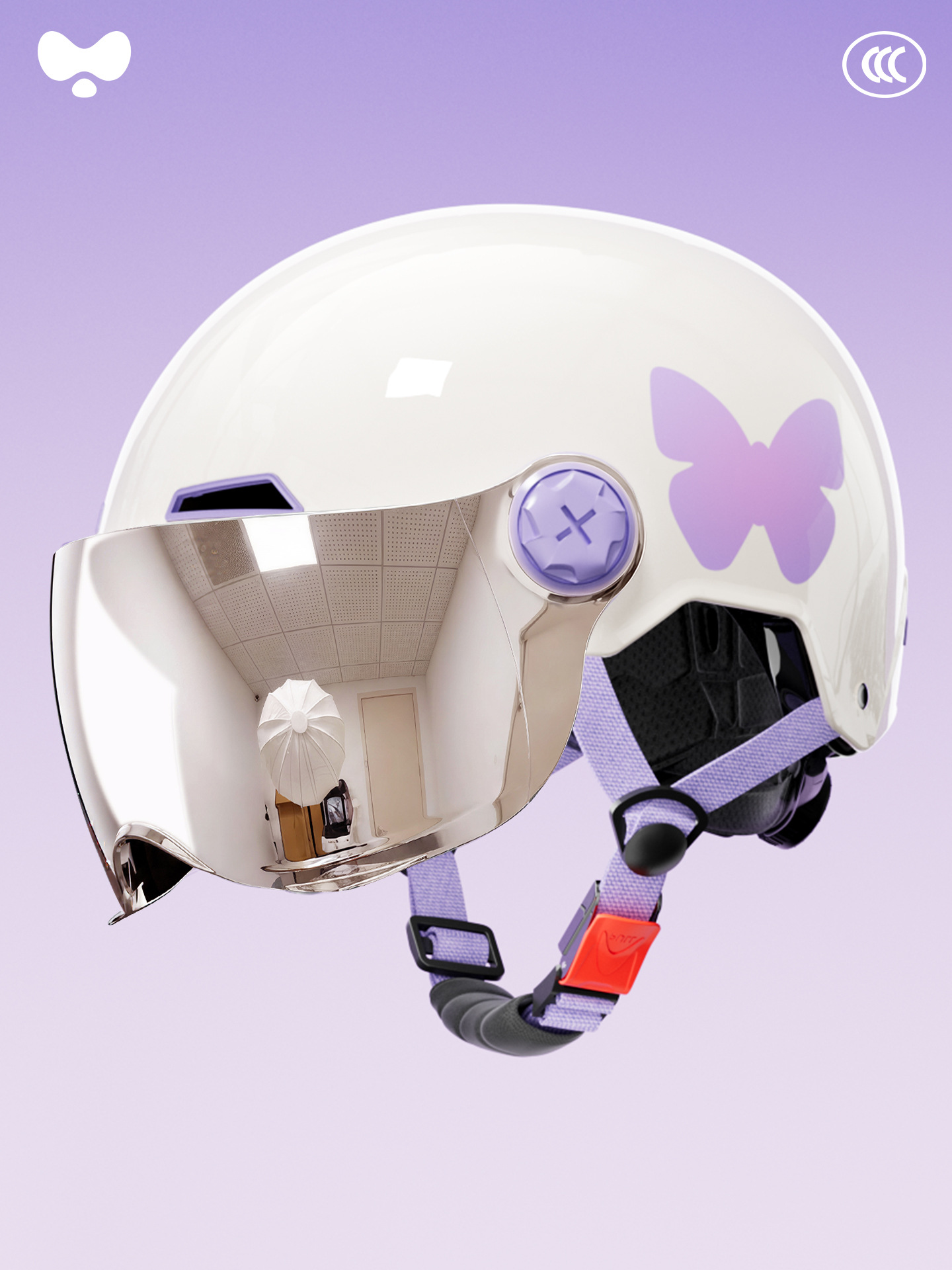 Helmet Electric Car — Universal Motosiklet kaskı (dəbilqə) - 3c-white-butterfly-electroplated-short-lens-class-a-new-national-standard-one-size