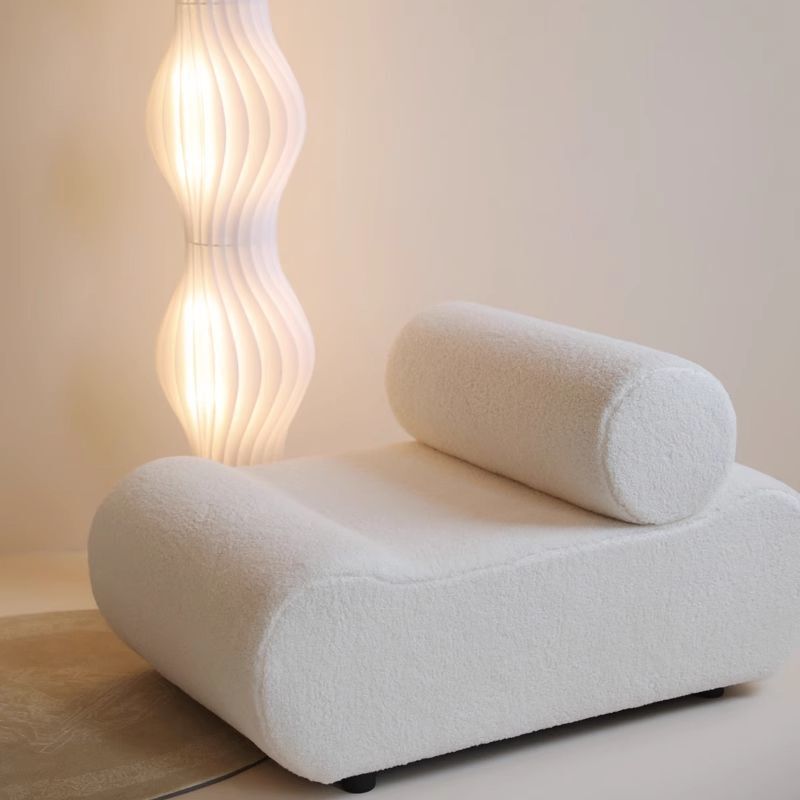 Minimalist Cream-Style White Lambswool Single Sofa for Living Room, Bedroom, Homestay, Trendy Cylindrical Cushion Lazy Chair Minimalist Cream-Style White Lambswool Single Sofa for Living Room, Bedroom, Homestay, Trendy Cylindrical Cushion Lazy Chair