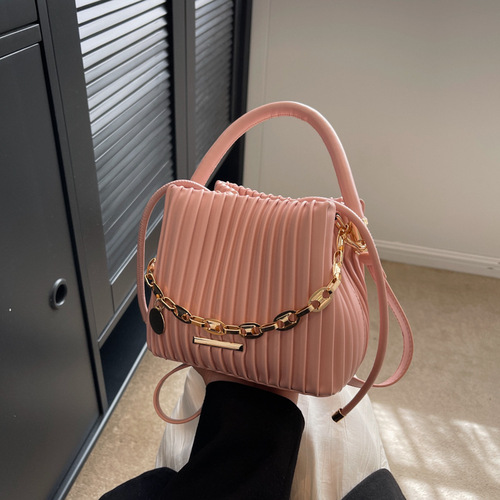 Hand-held pleated bag for women summer  new trendy fashion niche bucket bag versatile ins shoulder crossbody bag