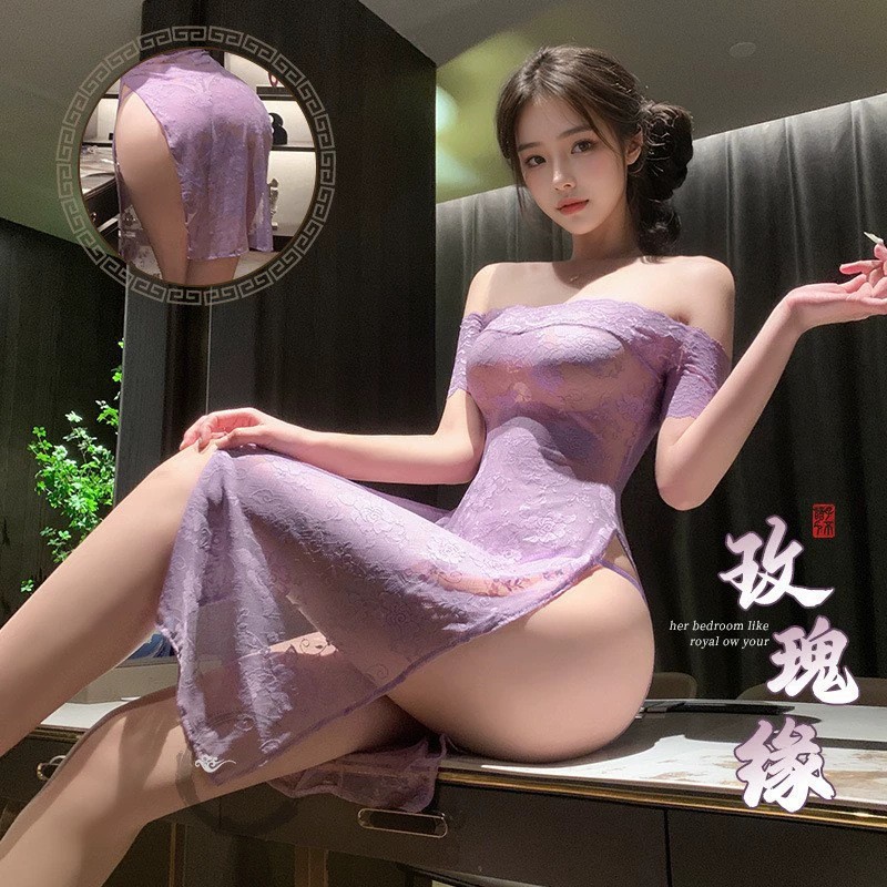 섹시한 속옷 섹시한 새로운 섹시한 레이스 롱 스커트 유니폼 보라색 드레스 순수한 욕망 잠옷 세트