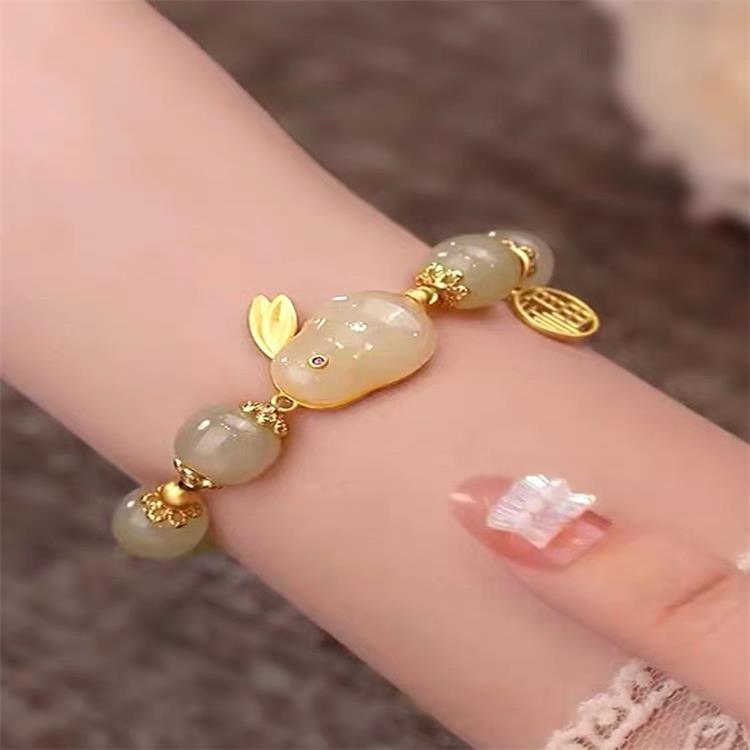 New Chinese style Jade Rabbit bracelet for women ins niche design high-looking student bracelet girlfriends antique birthday