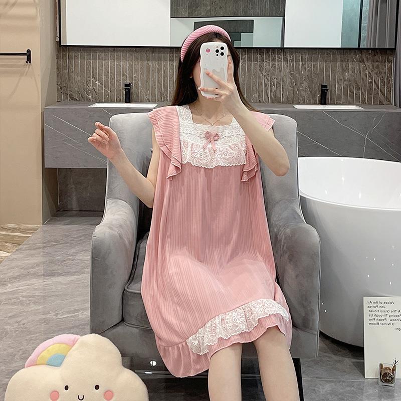 2023 pijamas de verano dulce lindo pit strip camisón cuello encaje chaleco falda ropa para el hogar pelo las mujeres