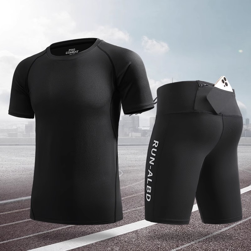 Set de carrera de secado rápido para hombres de verano helado ropa deportiva alta elástica ropa de entrenamiento de maratón de atletismo respirable