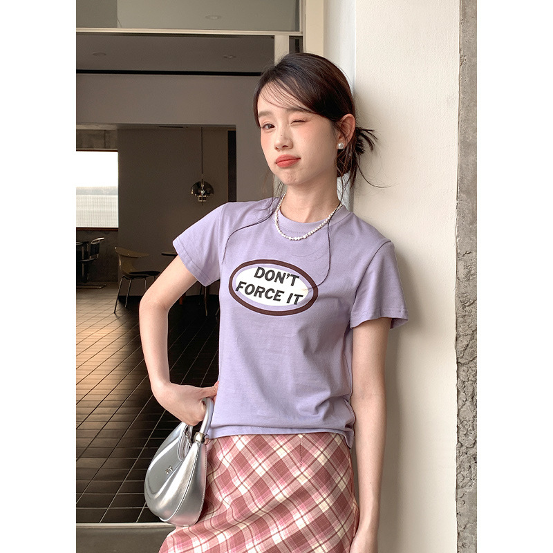 Relaxing Shirt Casual Letter Print T-Shirt for Women Summer Round Neck Short Sleeve Ins Style Youthful 0432