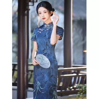高级感复古少女旗袍批发 贝佳斯显瘦民国旗袍长款改良连衣裙9570
