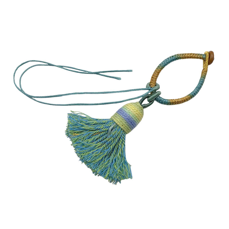Hand-Woven Gradient Color Diamond Knot Tassel Cotton Thread Ring Buckle Keychain Bag Accessory Brooch Pendant