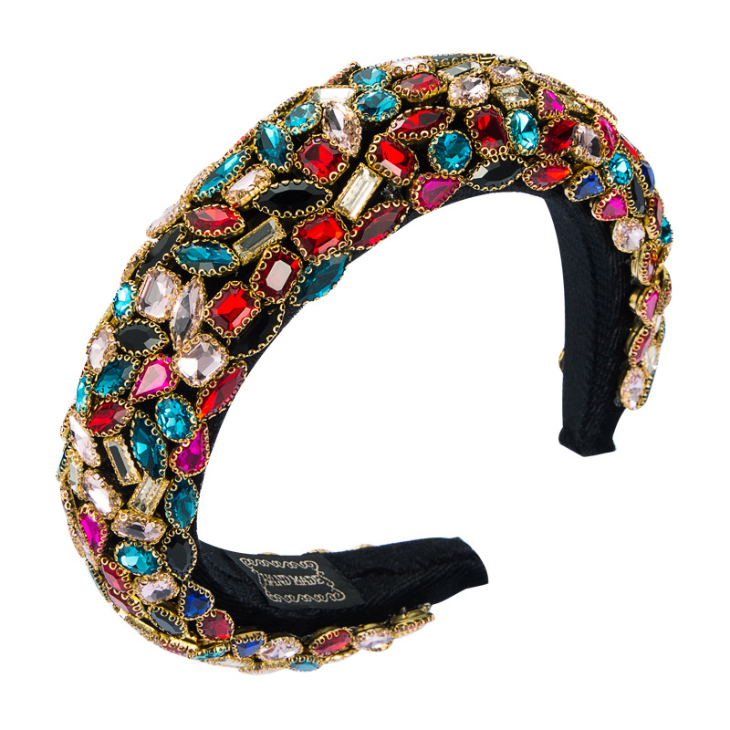 Baroque Colored Glass Diamond Gold Velvet Headband display picture 8