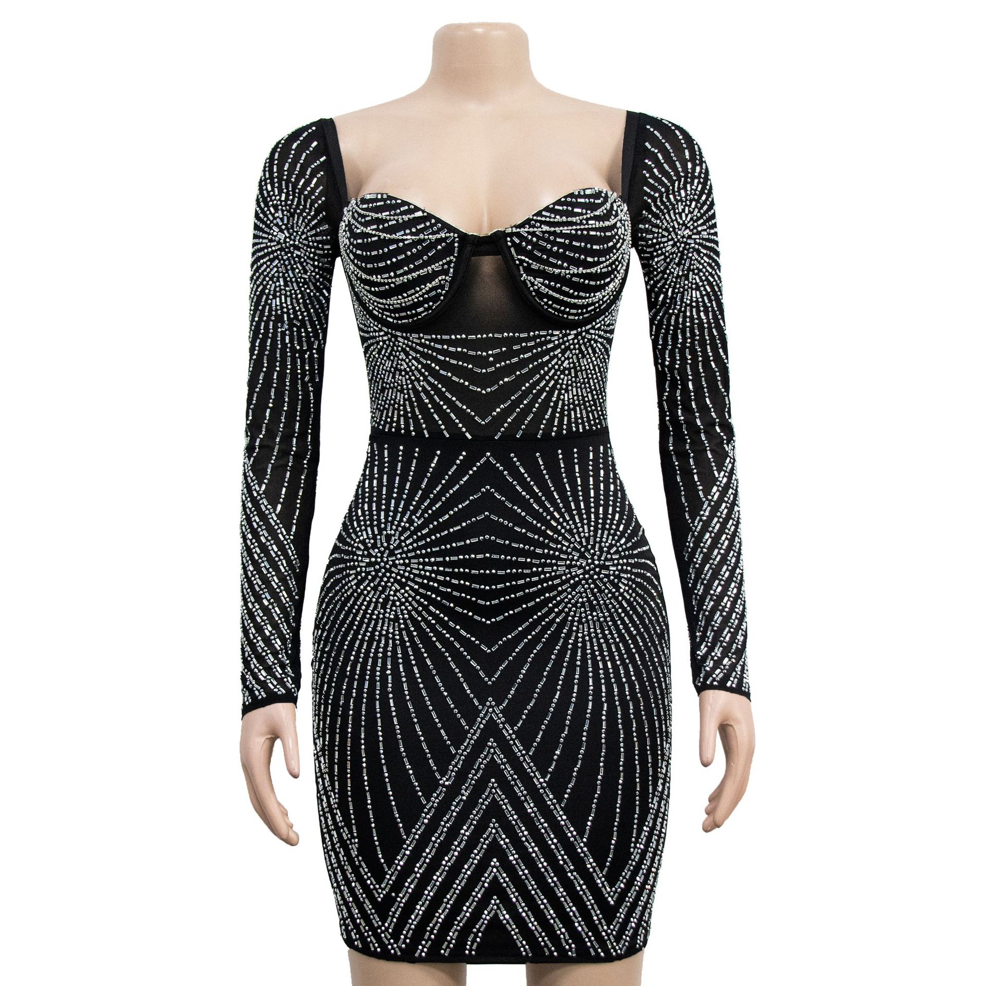 392g Weight Above Knee Dress Length Type Long Sleeve Sleeve Length Party Dress Dresses Type Regular Sleeve Sleeve Type Spandex, Polyester Fabric Type Mid Waist Waist Line Daily Occasion V Neck Neckline Regular Fit Fit Type Solid Color Pattern Summer, Spring, Autumn Season Women's Gender Diamond Design Elegant Style Wholesale Women's Elegant Diamond Solid Color Daily V Neck Long Sleeve Party Dress 25