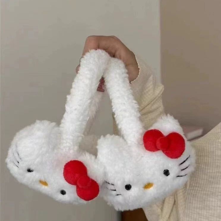 Earmuffs (Hello Kitty) plush foldable cat‑ear ear warmers, faux‑fur or lamb‑wool