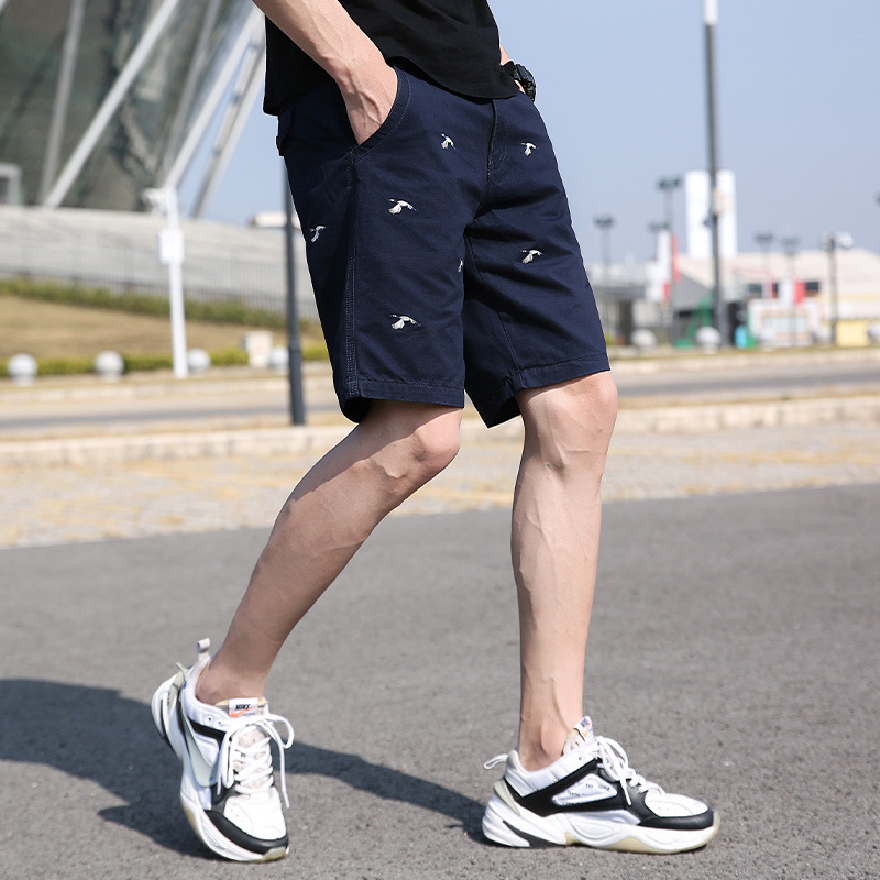 2025 Summer New Men's Loose Workwear Shorts Embroidered Straight Pants Trendy Outer Wear All-match Five-point Pants