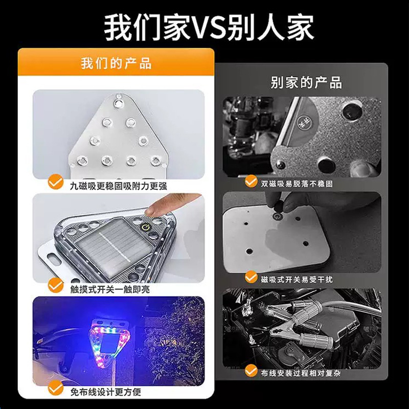 Truck Anti-Rear Collision Light Solar Warning Strobe Light Strong Light Motorcycle Flash Light Night Parking Led No Wiring Needed