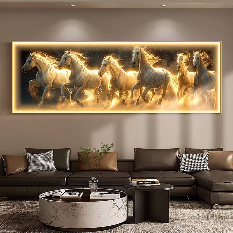 Light Luxury, Immediate Success, Living Room, Grand Sofa, Background Wall Decoration Painting, Office Led Lighting, Horse Mural
